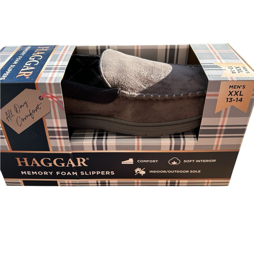 Haggar Men's Memory Foam Slippers - Black and Brown Size 13-14 New